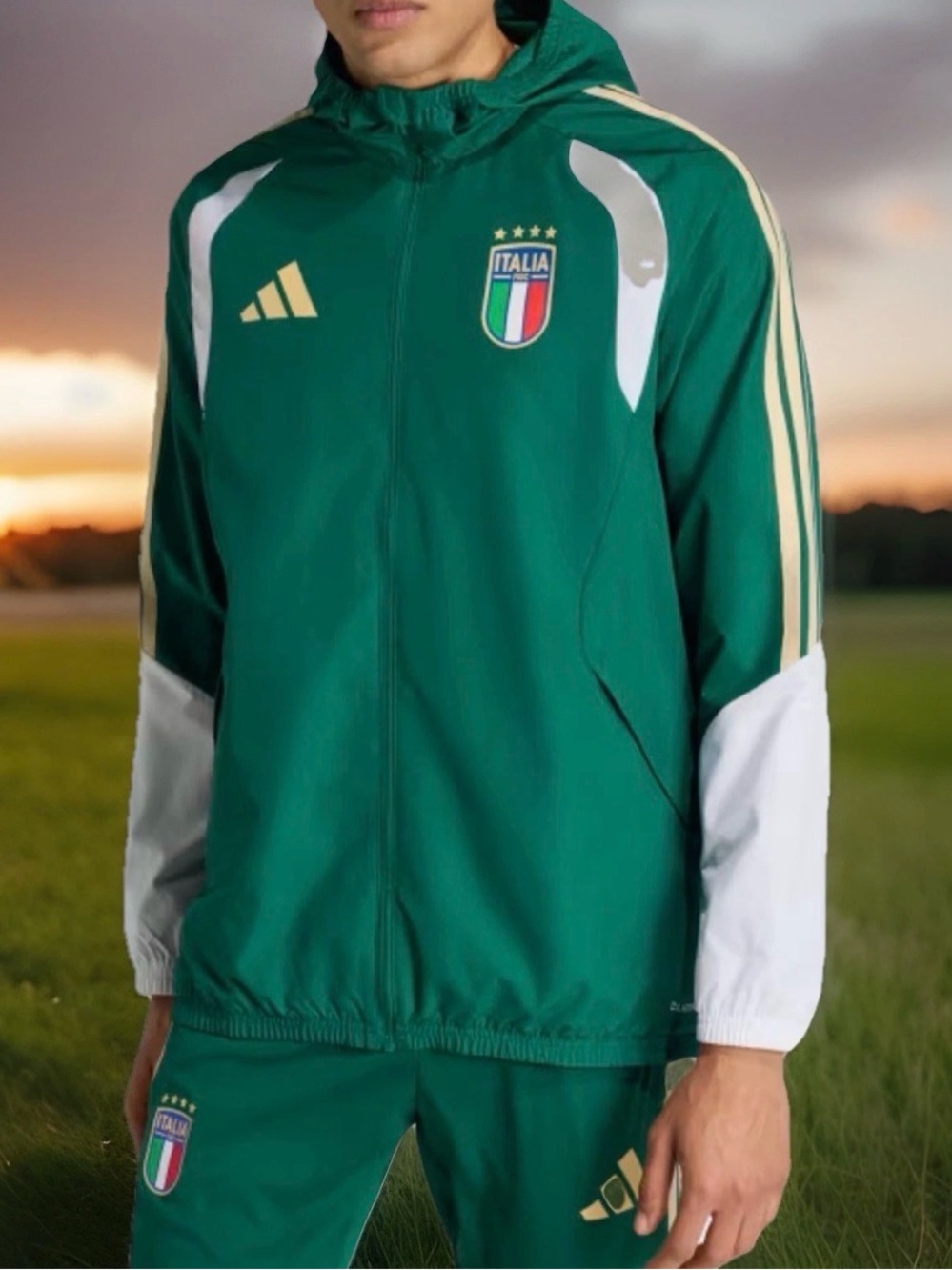Adidas Italy Soccer Men’s Tiro All Weather Jacket Green Sz L New MSRP $ 110
